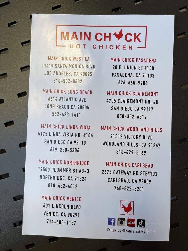 Main Chick Hot Chicken - Pasadena, CA menu_pic