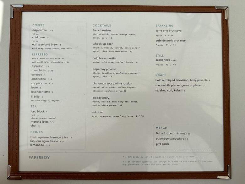 Paperboy - Austin, TX menu_pic