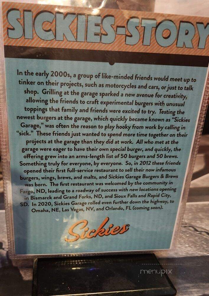Sickies Garage Burgers & Brews - Las Vegas, NV menu_pic