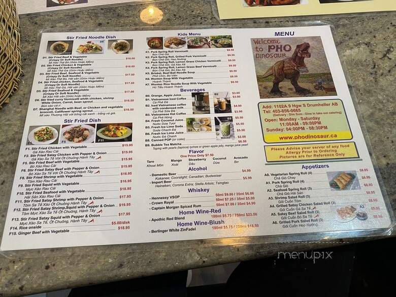 Pho Dinosaur - Drumheller, AB menu_pic