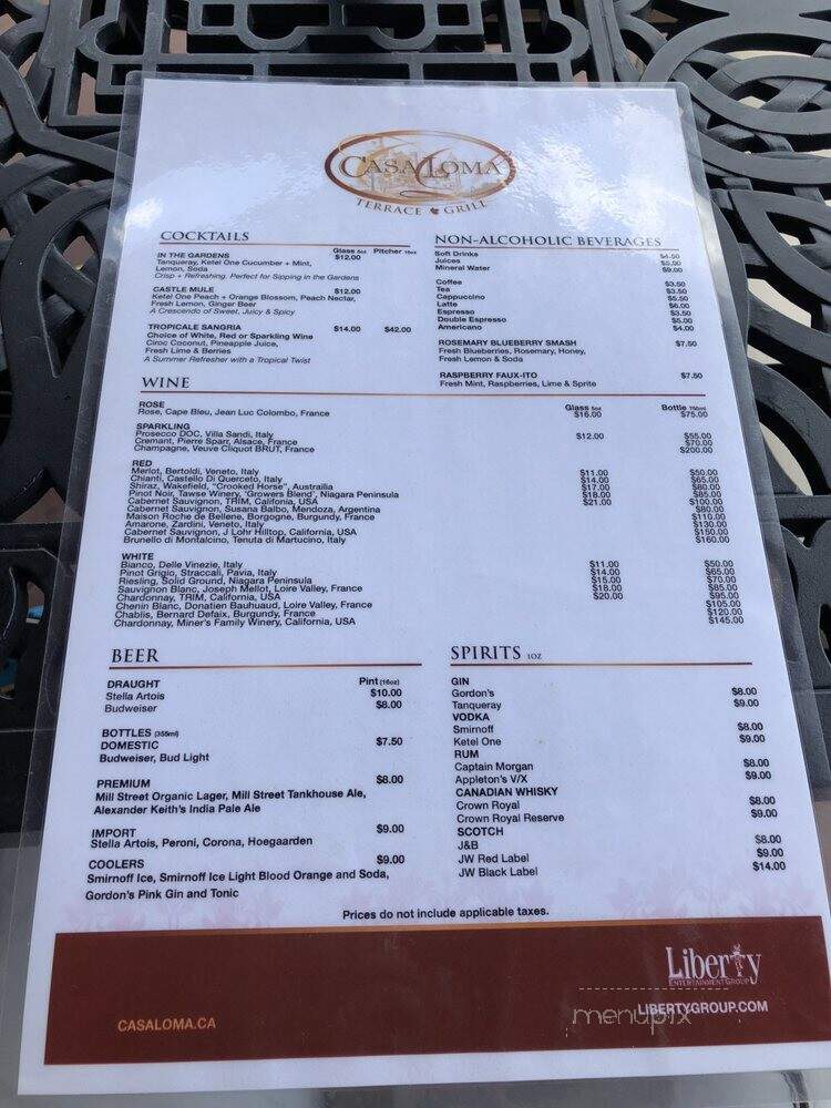Casa Loma Terrace Grill - Toronto, ON menu_pic