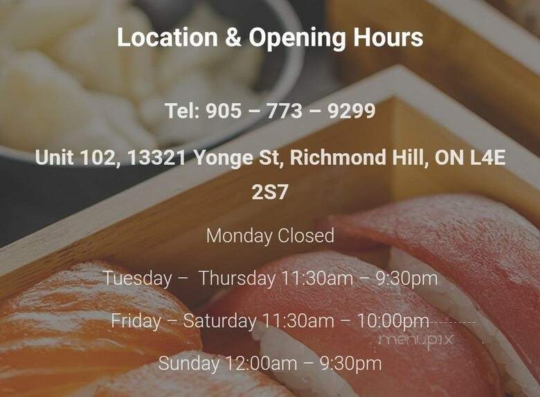 Takumi Sushi House - Richmond Hill, ON menu_pic