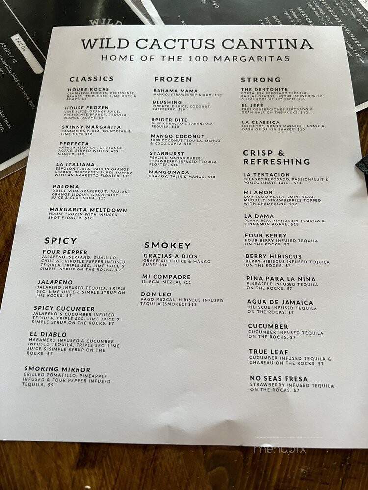 Wild Cactus Cantina & Grill - Denton, TX menu_pic