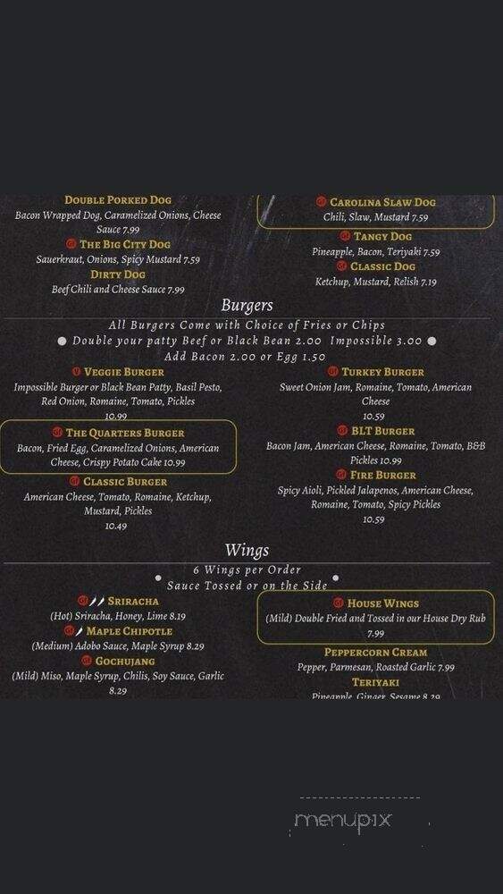 Quarter's Bar and Grill - Greenville, NC menu_pic