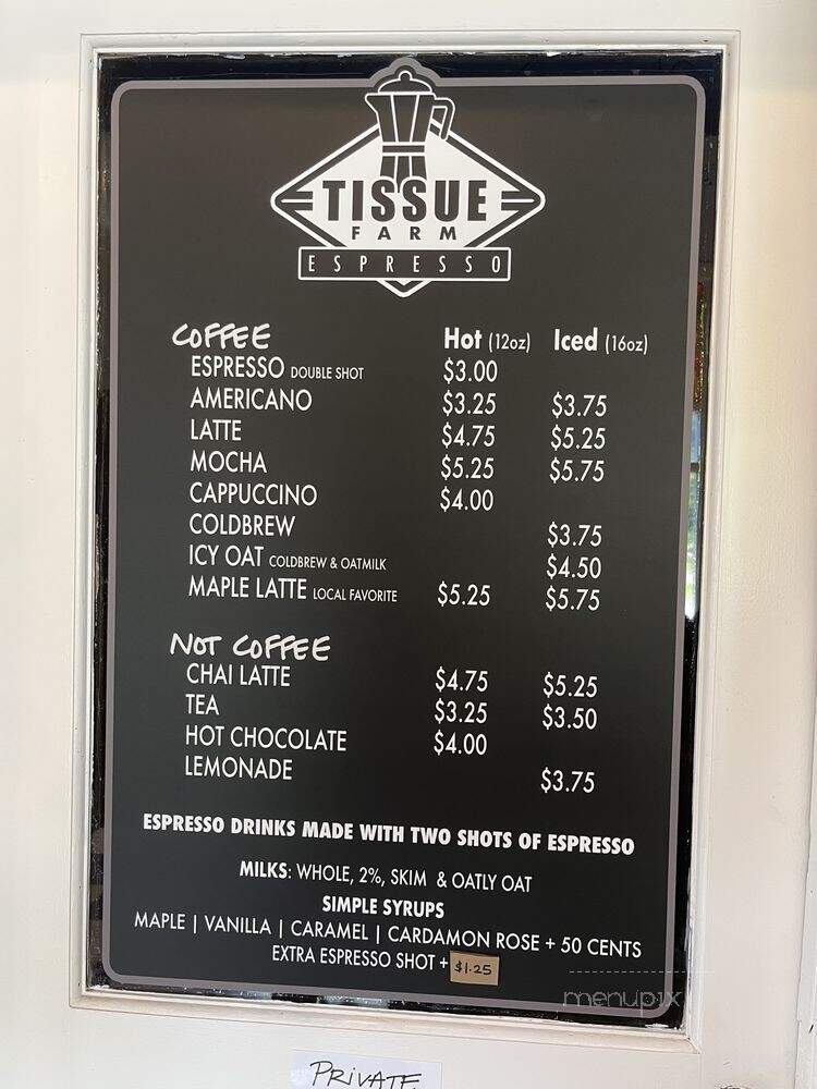 Tissue Farm - Confluence, PA menu_pic
