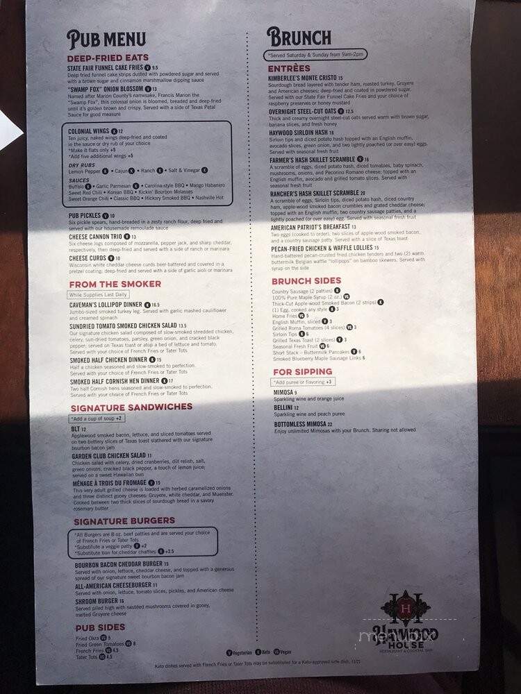 Haywood House - Jefferson, TX menu_pic