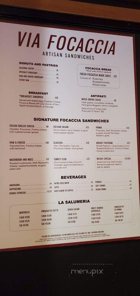 Via Focaccia - Las Vegas, NV menu_pic