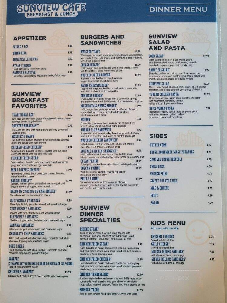 Sunview Cafe - Melissa, TX menu_pic