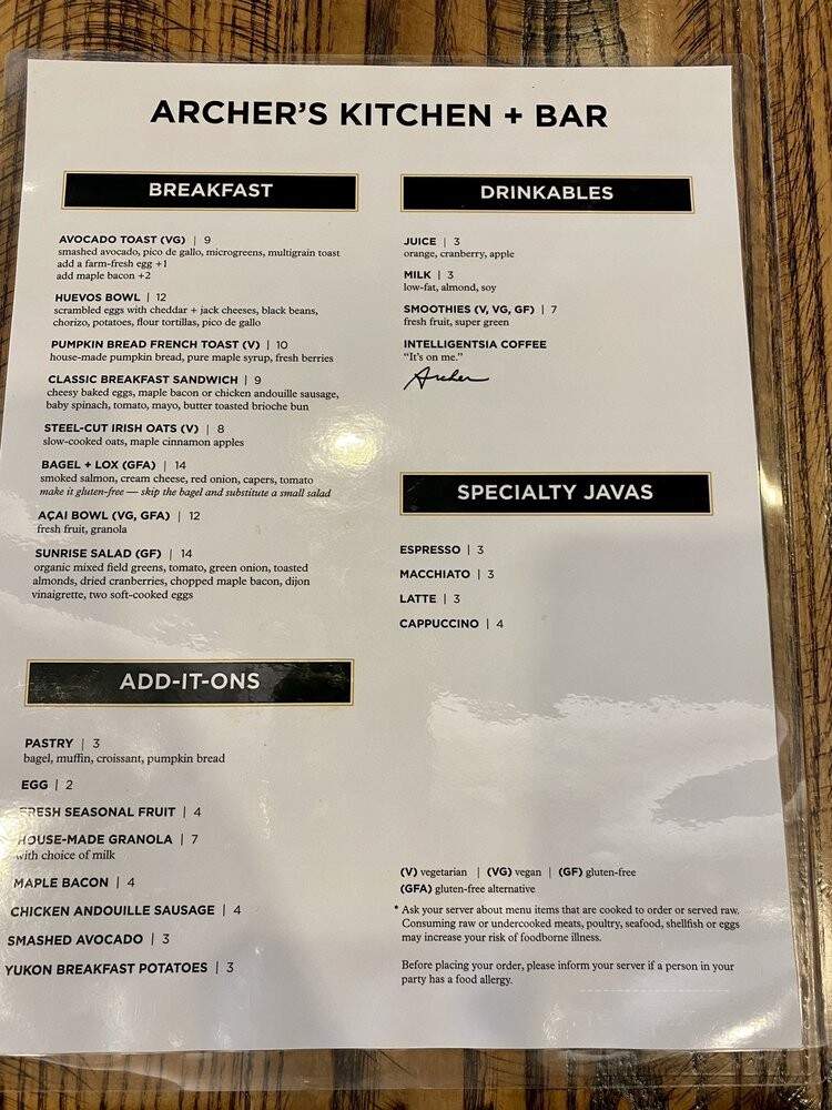 Archer's Kitchen + Bar - Florham Park, NJ menu_pic