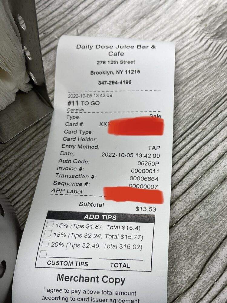 Daily Dose Juice Bar and Cafe - Brooklyn, NY menu_pic