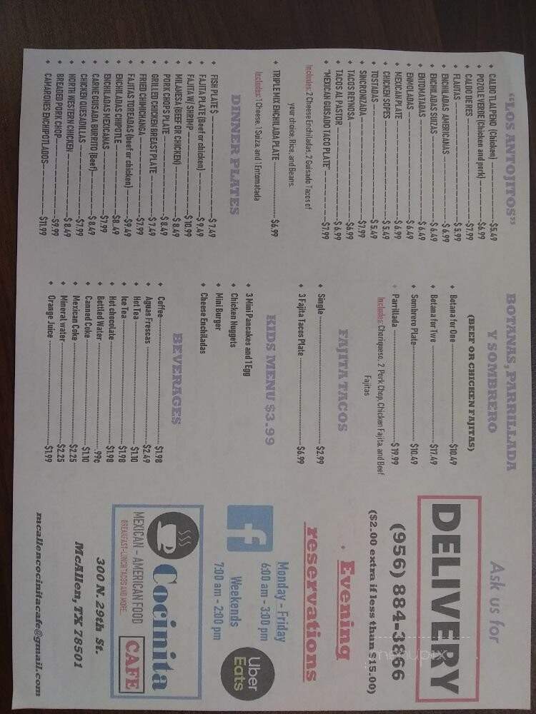 Cocinita Cafe - McAllen, TX menu_pic