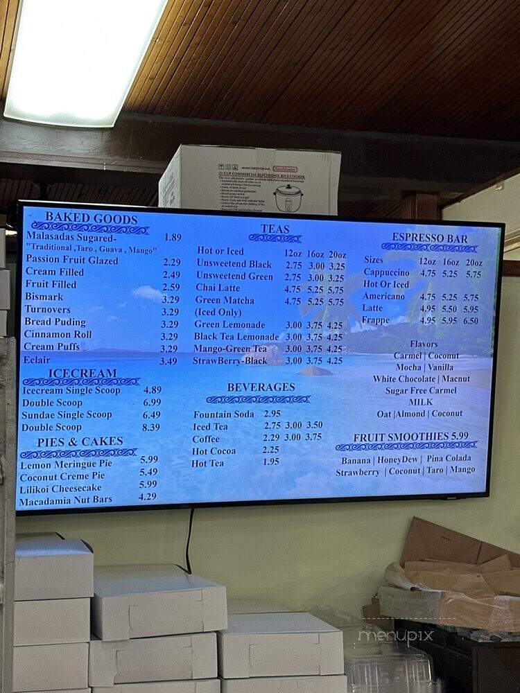 Punalua Bake Shop - Princeville, HI menu_pic