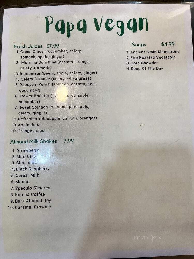 Papa Vegan - Hillsborough Township, NJ menu_pic