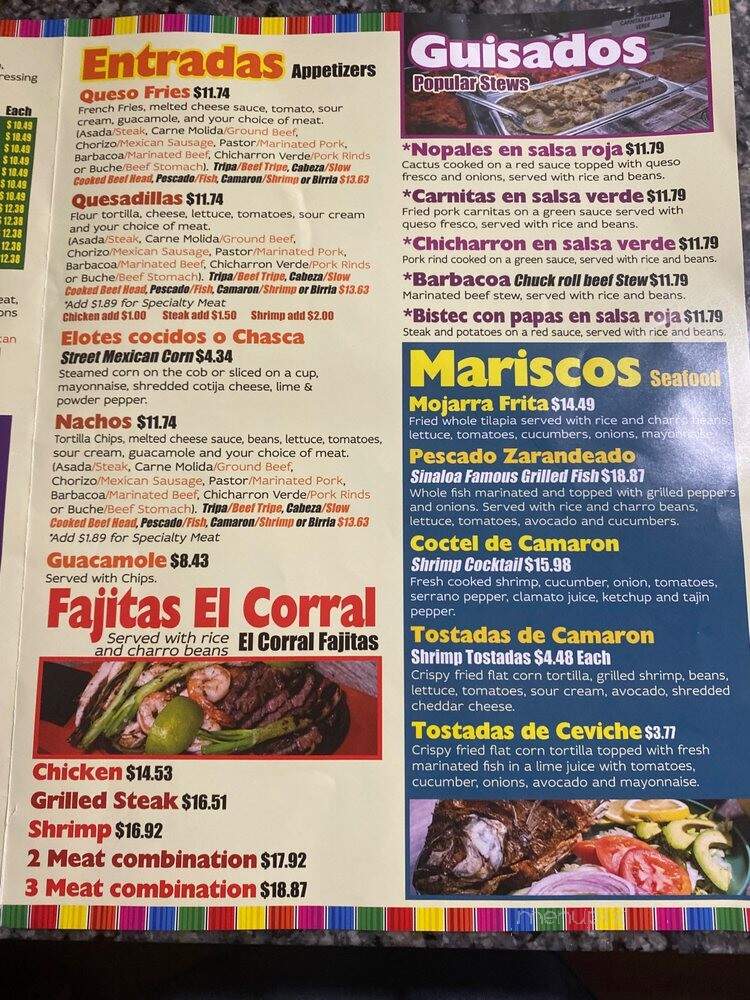 El Corral Tacos Y Guisados - Pontiac, MI menu_pic