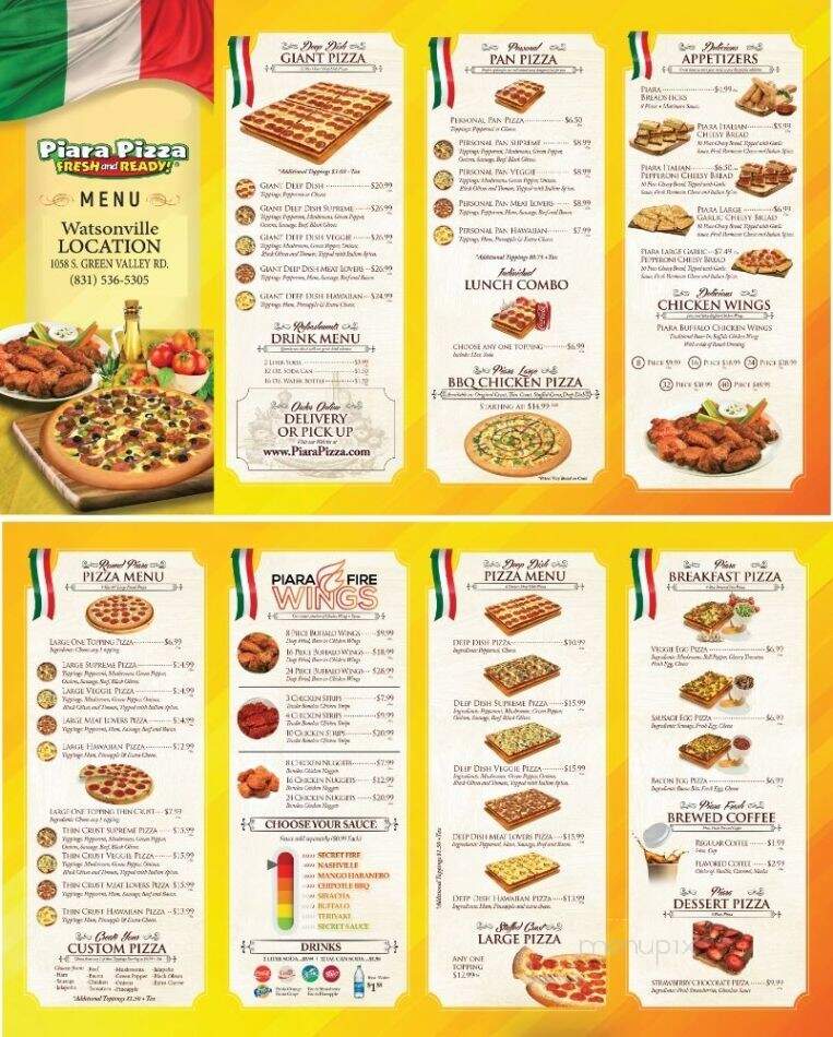 Piara Pizza - Watsonville, CA menu_pic