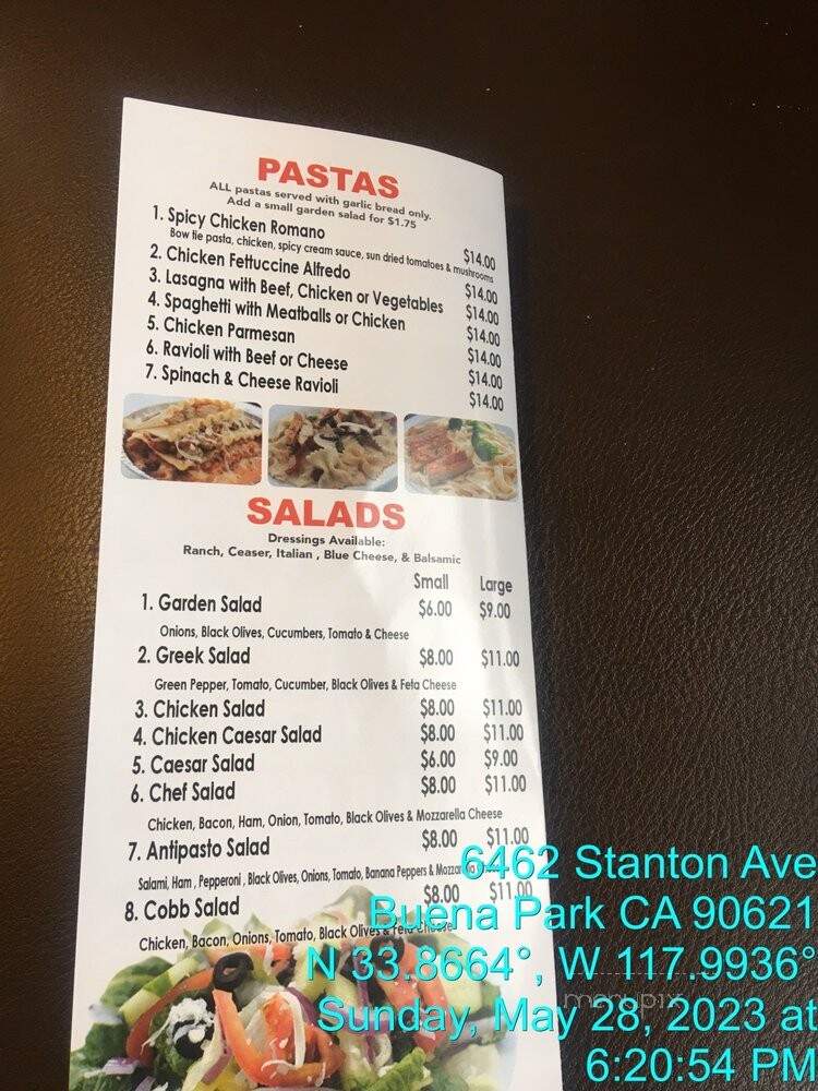 Pizza D'Amore - Buena Park, CA menu_pic
