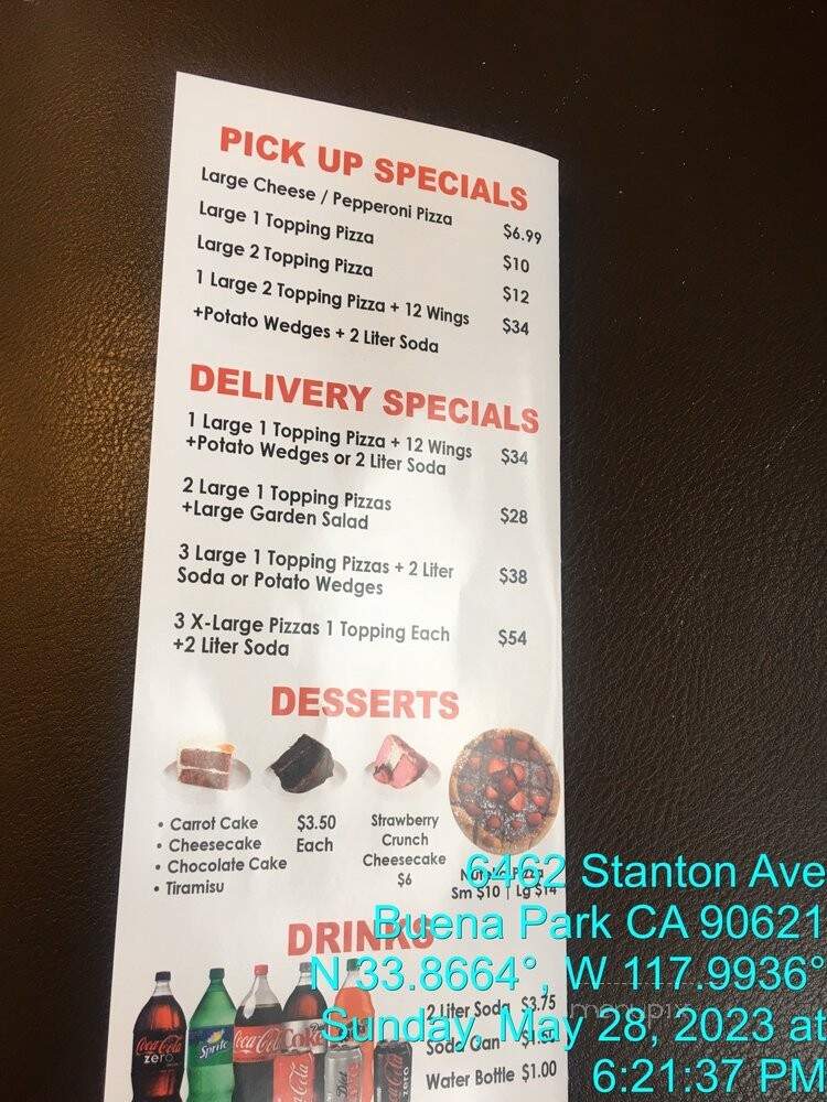 Pizza D'Amore - Buena Park, CA menu_pic