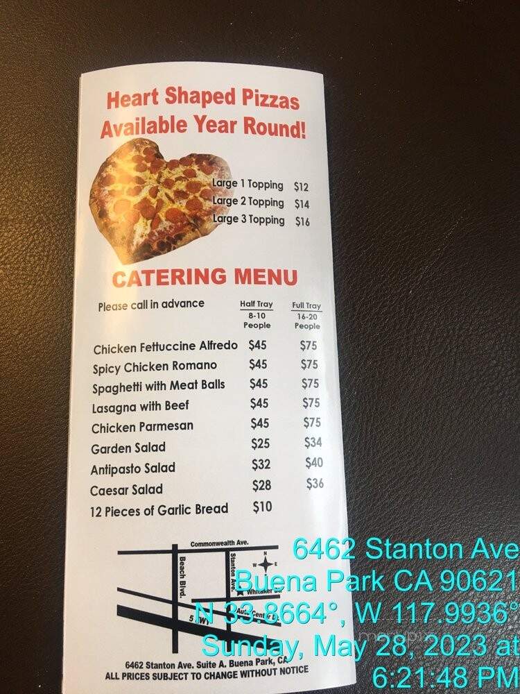 Pizza D'Amore - Buena Park, CA menu_pic