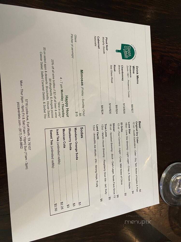 Pizza Verde - Fort Worth, TX menu_pic