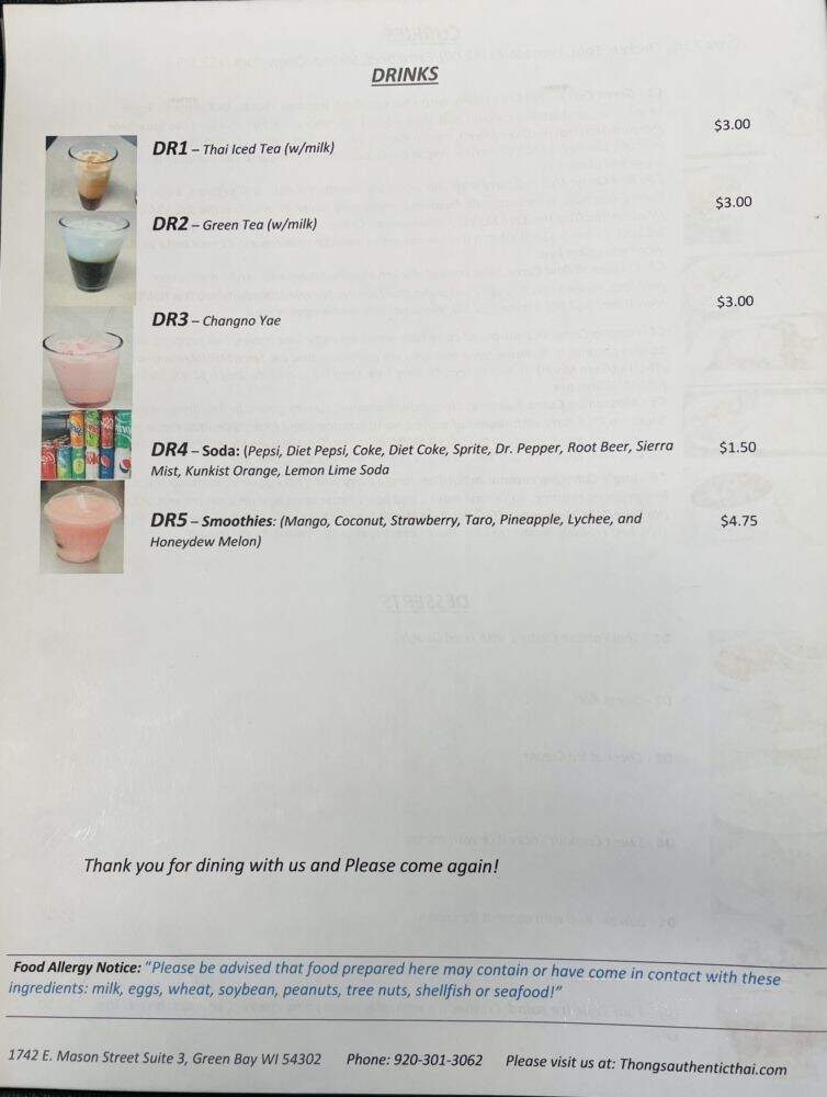 Thong's Authentic Thai Restaurant - Green Bay, WI menu_pic