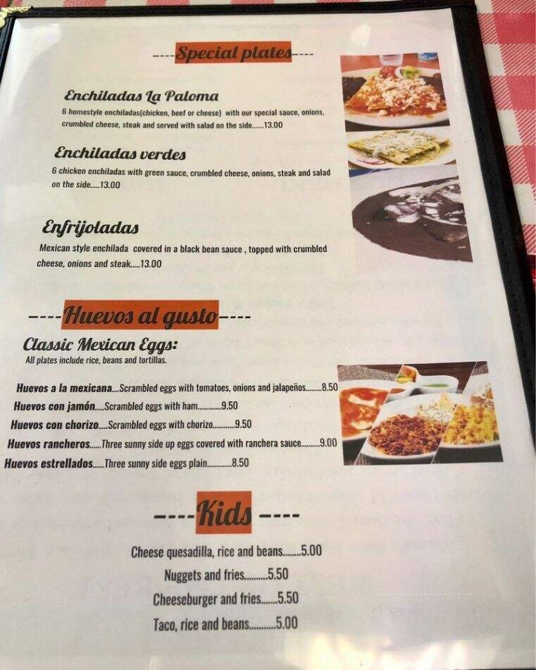 La Paloma Mexican Street Food - Elizabethtown, KY menu_pic