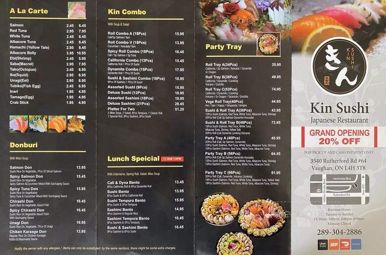 Kin Sushi - Vaughan, ON menu_pic