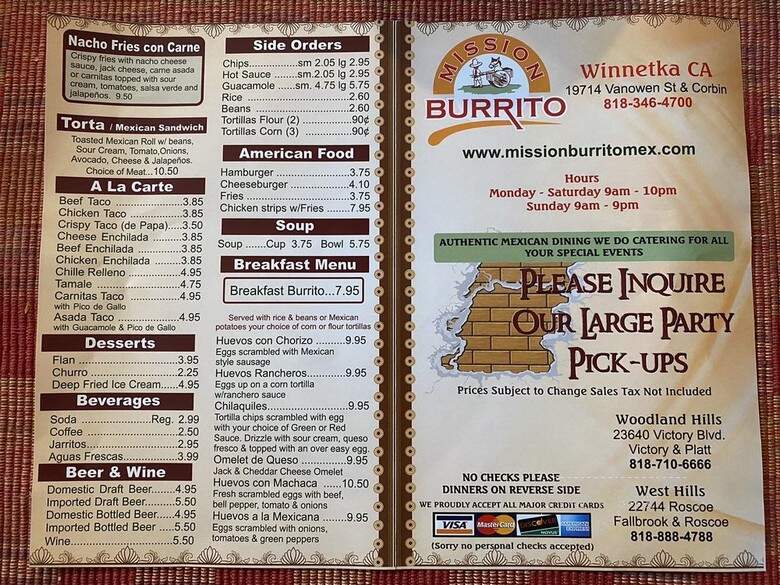 Mission Burrito - Los Angeles, CA menu_pic