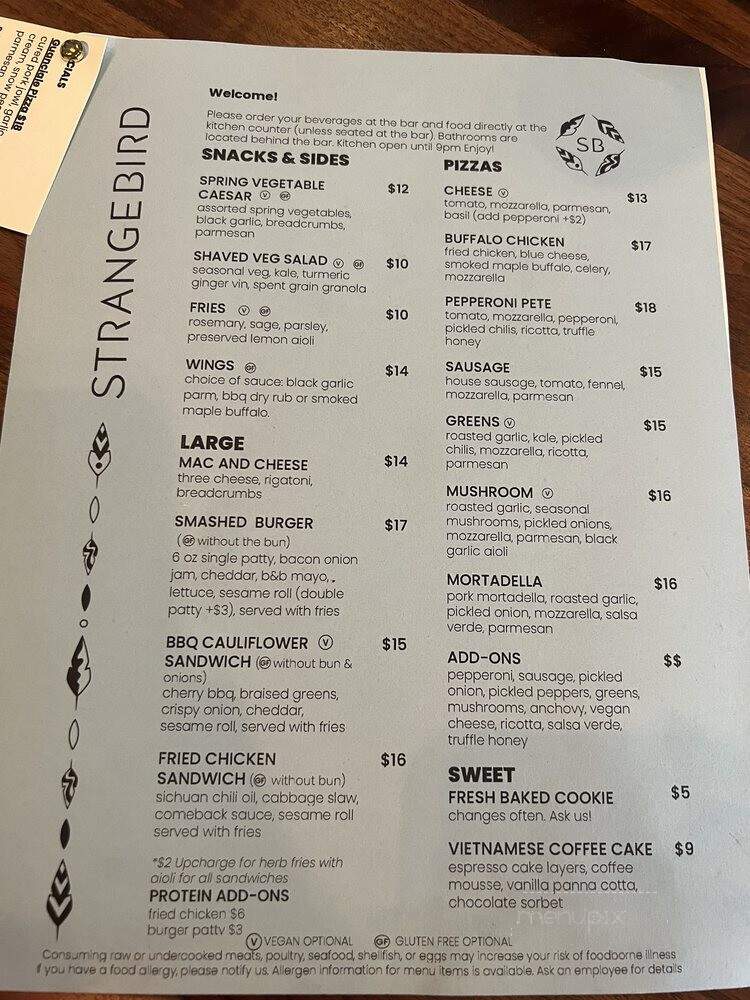 Strangebird - Rochester, NY menu_pic