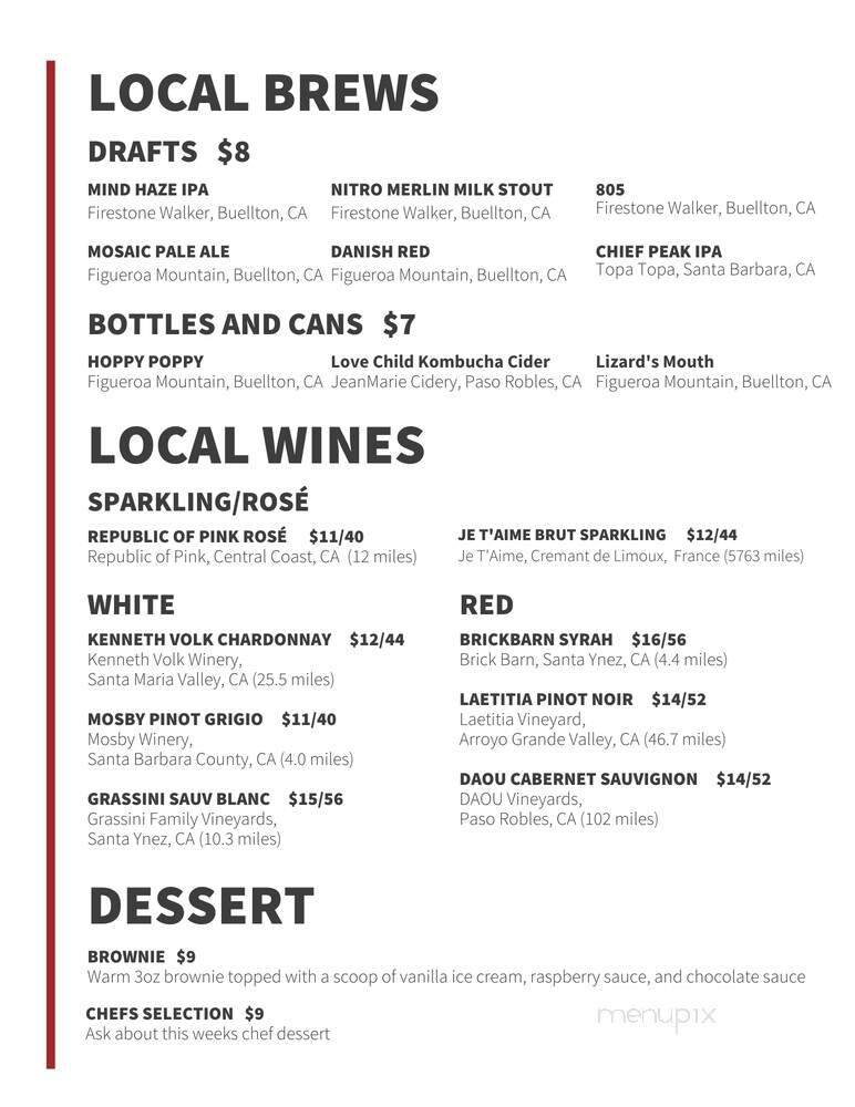 V Lounge - Solvang, CA menu_pic