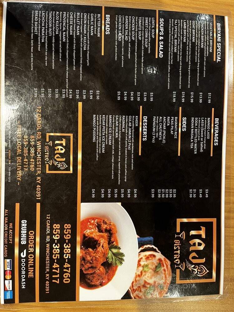 Taj Bistro - Winchester, KY menu_pic