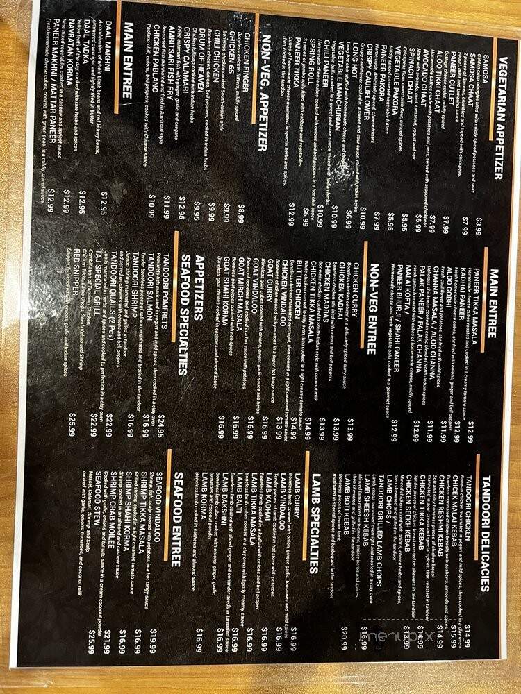 Taj Bistro - Winchester, KY menu_pic