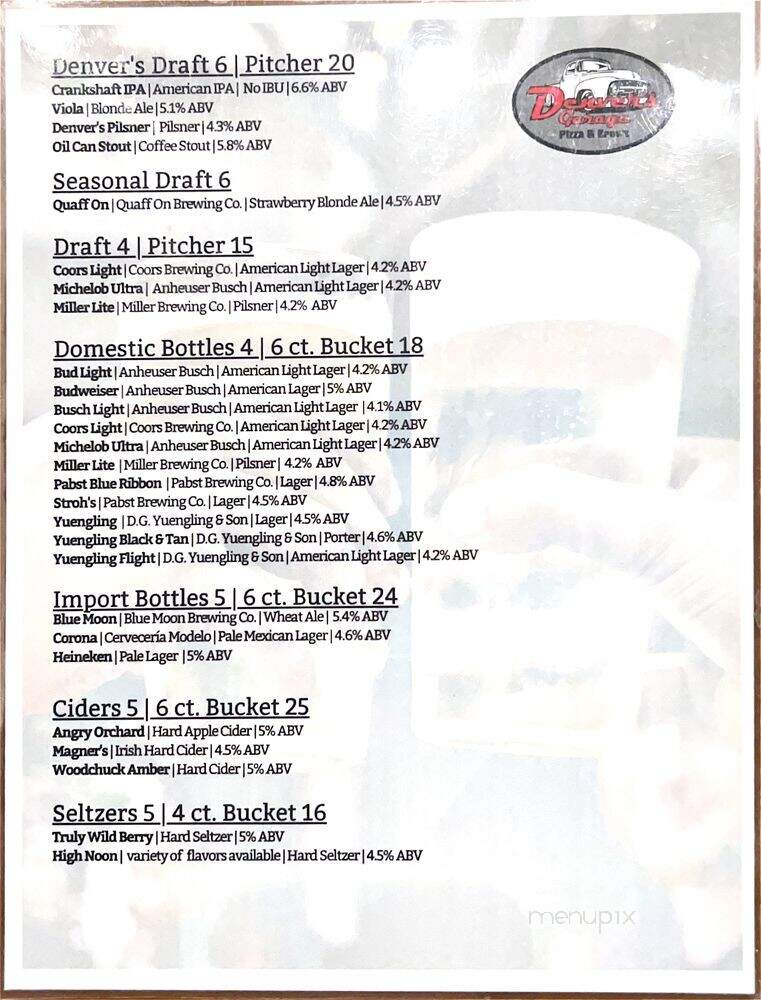 Denvers Garage Pizza & Brews - Fortville, IN menu_pic