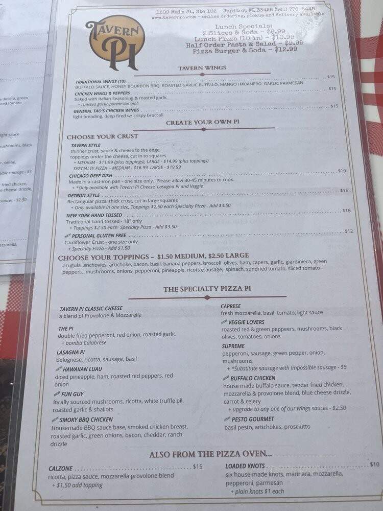 Tavern Pi - Palm Beach, FL menu_pic