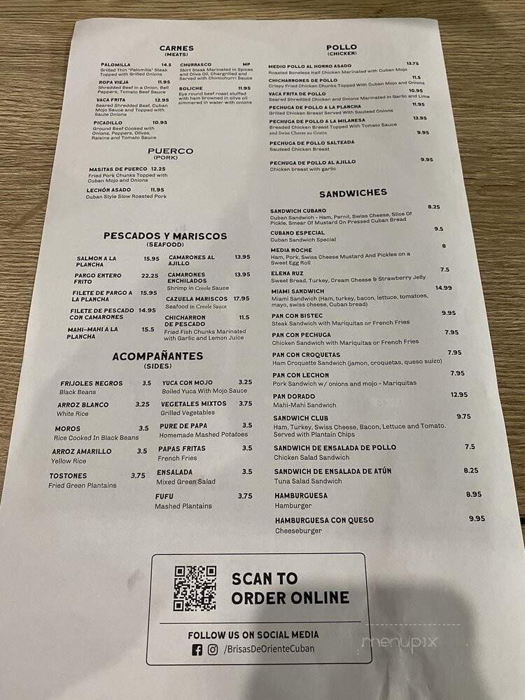 Brisas De Oriente - Miramar, FL menu_pic