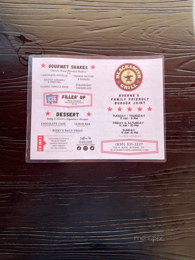 Blacksmith Grill - Boerne, TX menu_pic