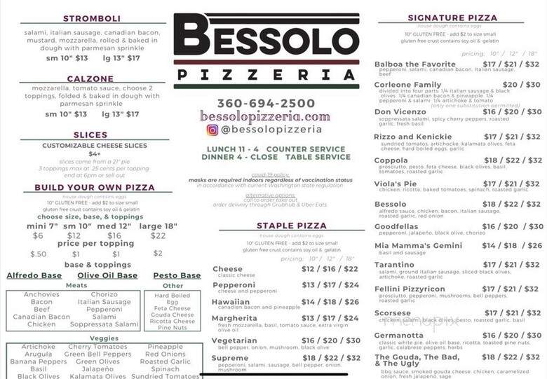 Bessolo Pizzeria - Vancouver, WA menu_pic