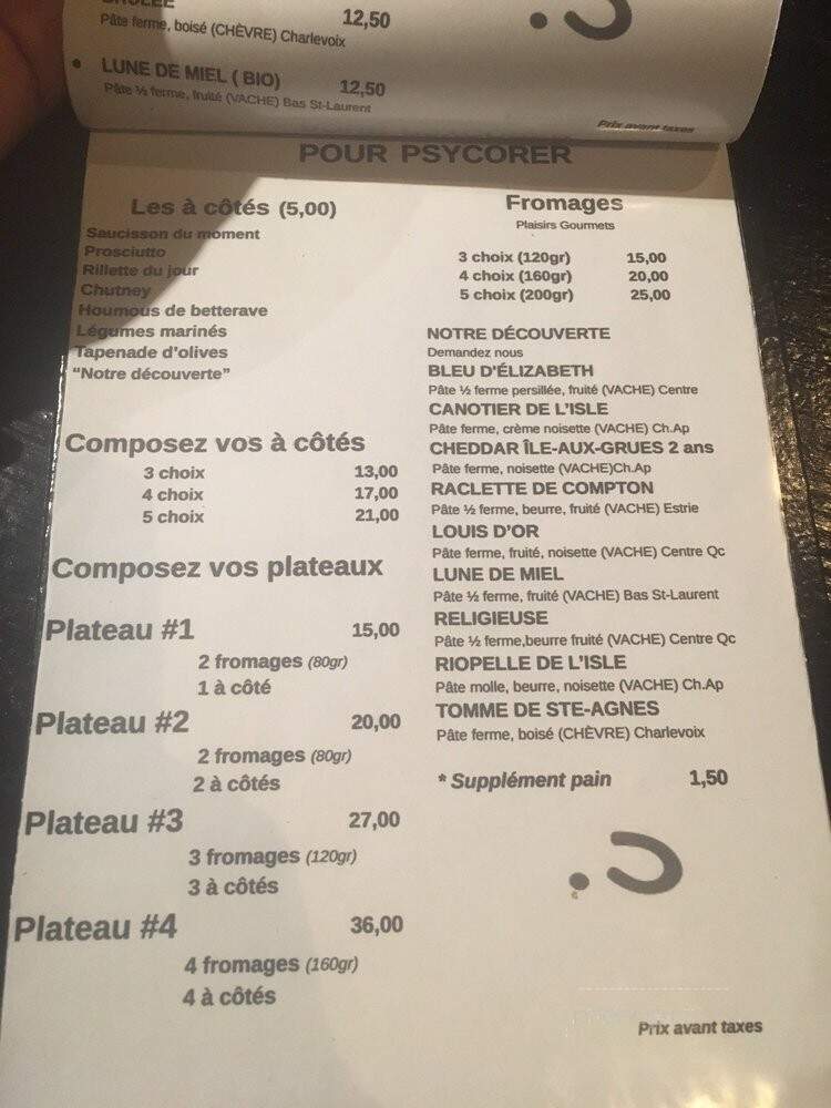 Le Psy Bar - Montreal, QC menu_pic