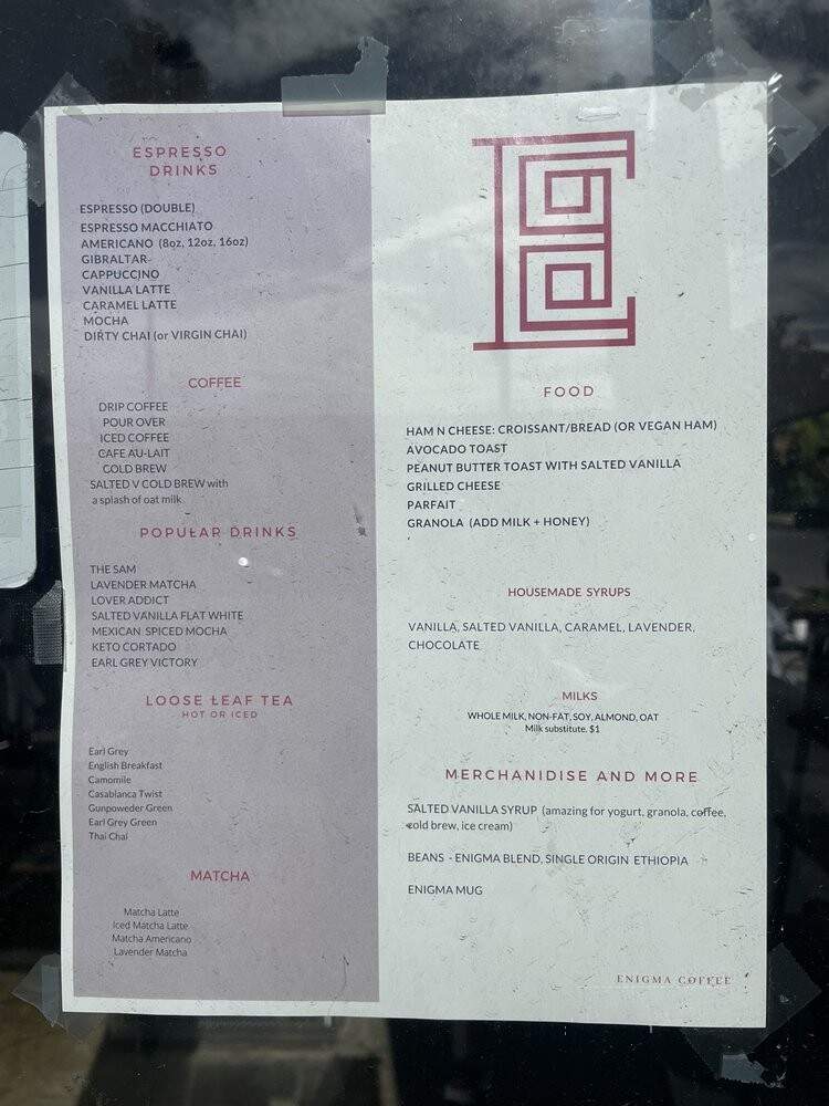 Enigma Coffee - Los Angeles, CA menu_pic