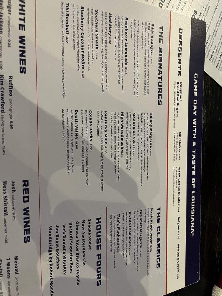 Walk-On's Sports Bistreaux - Birmingham, AL menu_pic