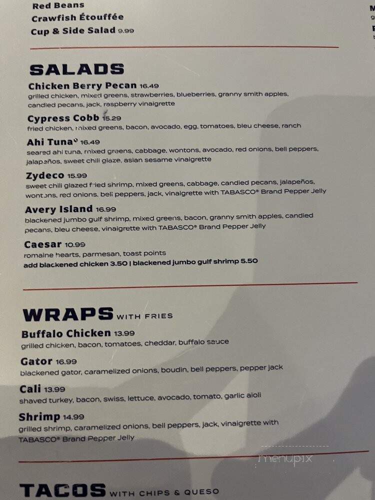 Walk-On's Sports Bistreaux - Birmingham, AL menu_pic