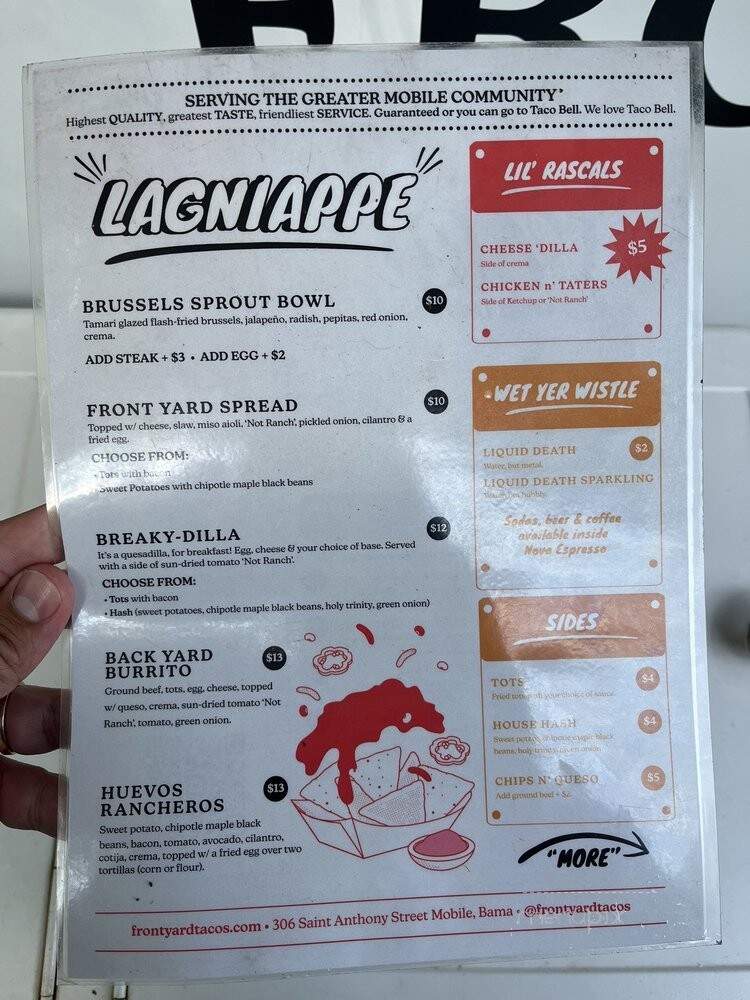 Front Yard Tacos - Mobile, AL menu_pic