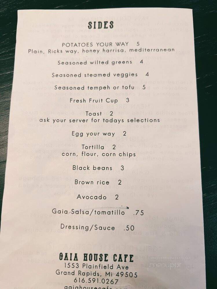 Gaia Cafe - Grand Rapids, MI menu_pic