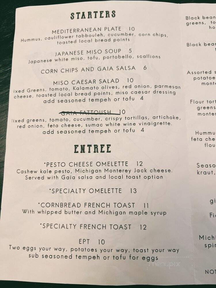 Gaia Cafe - Grand Rapids, MI menu_pic