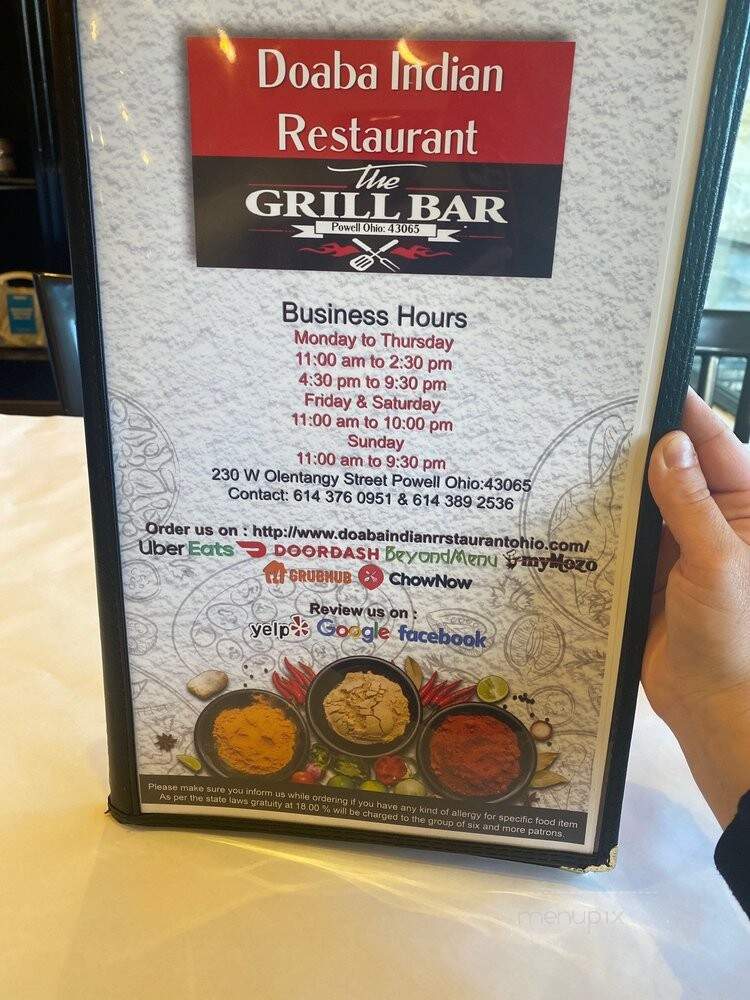 Doaba Indian Restaurant - Powell, OH menu_pic