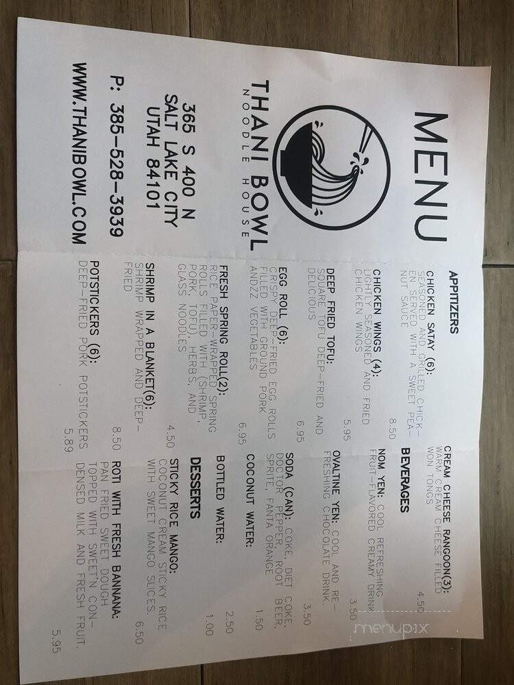 Thani Bowl Noodle House - Salt Lake City, UT menu_pic
