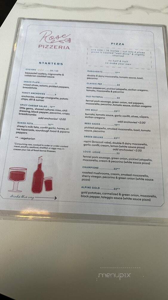 Rose Pizzeria - Berkeley, CA menu_pic