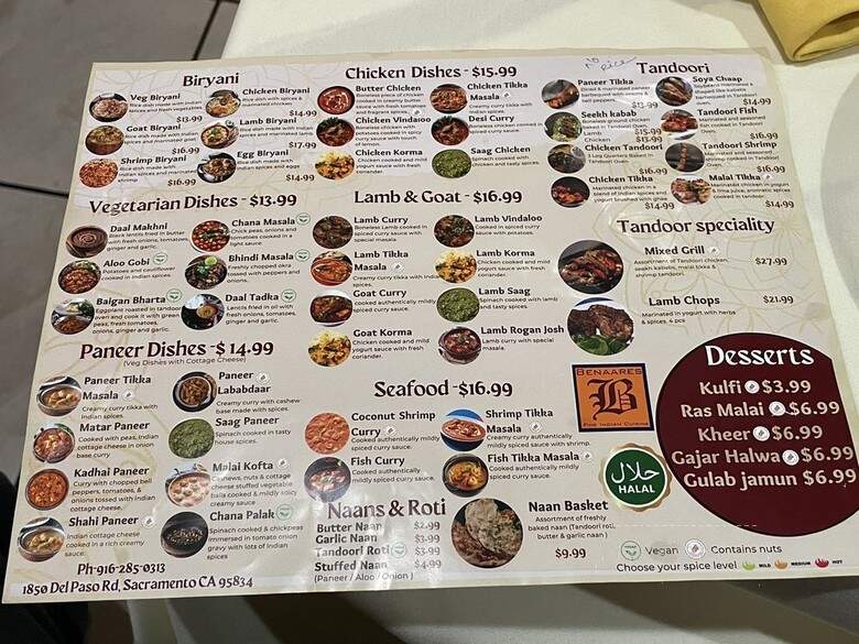 Benaares - Sacramento, CA menu_pic