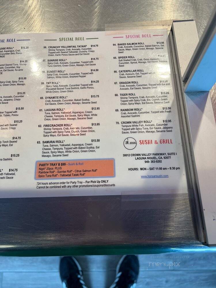 Honsan Sushi & Grill - Laguna Niguel, CA menu_pic