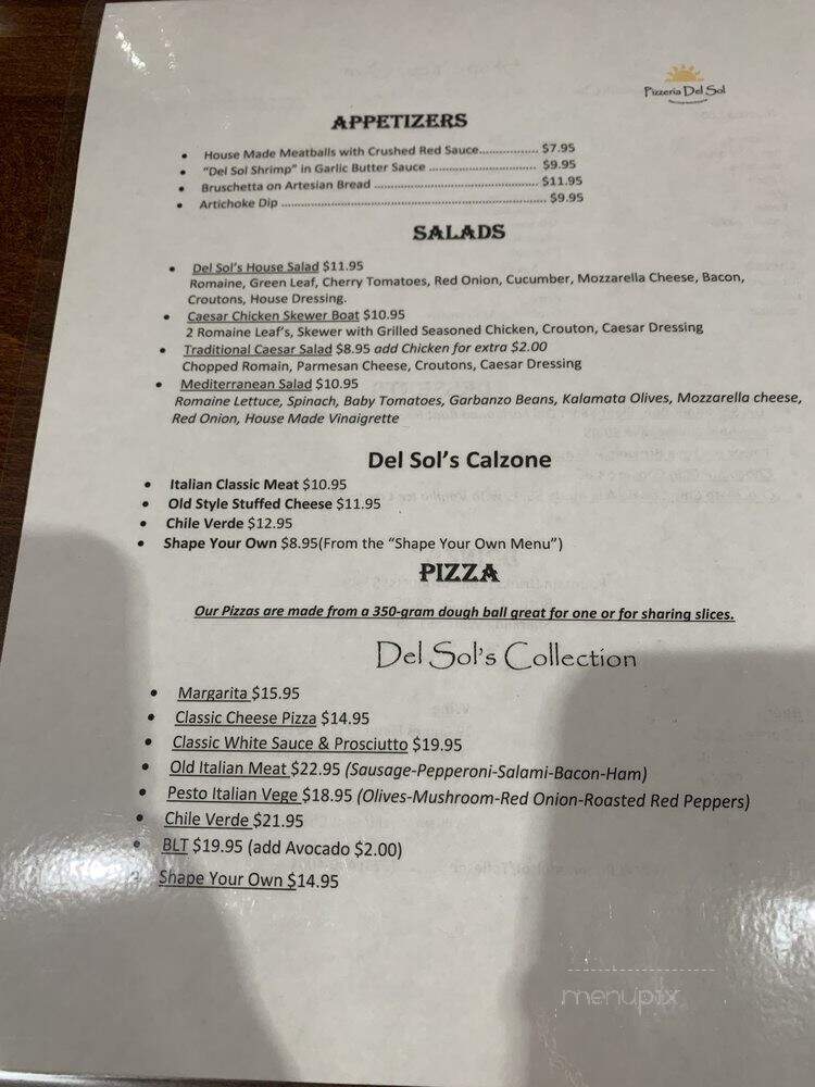 Pizzeria Del Sol - Tolleson, AZ menu_pic