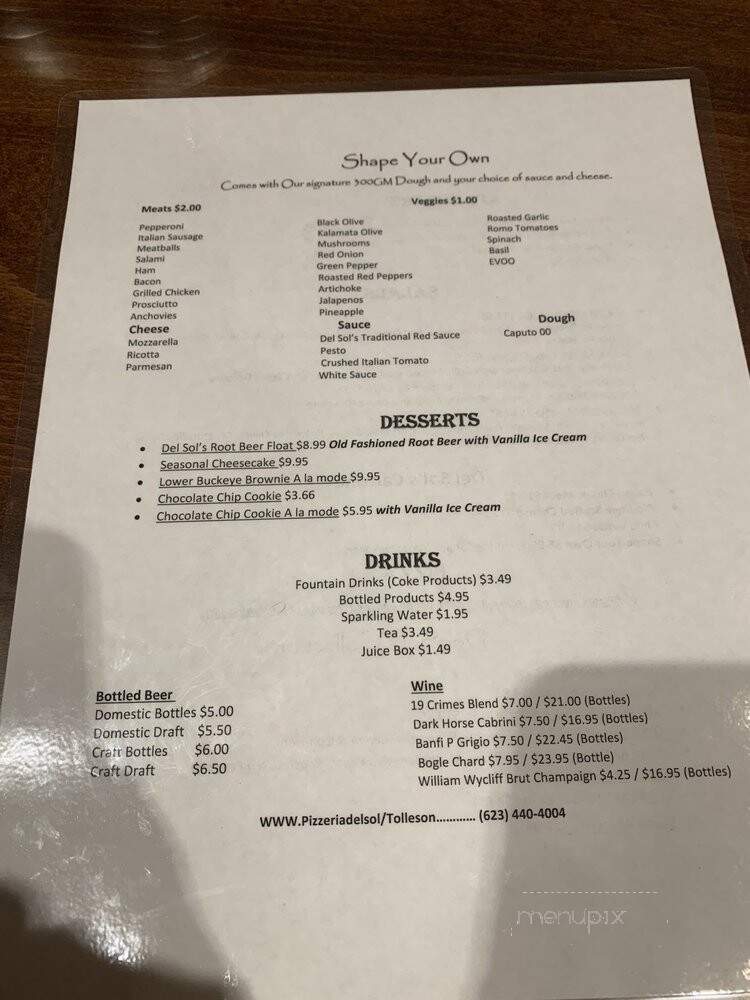 Pizzeria Del Sol - Tolleson, AZ menu_pic